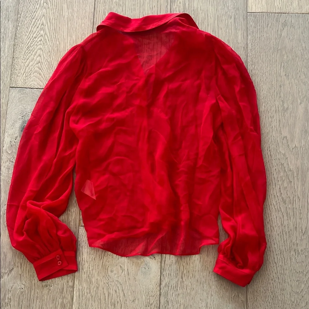 Alice + Olivia Sheer Button Down Blouse Red Silk - Picture 5 of 6